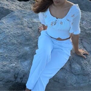 Cottage core  Floral Smocked Blouse in Cream NWOT